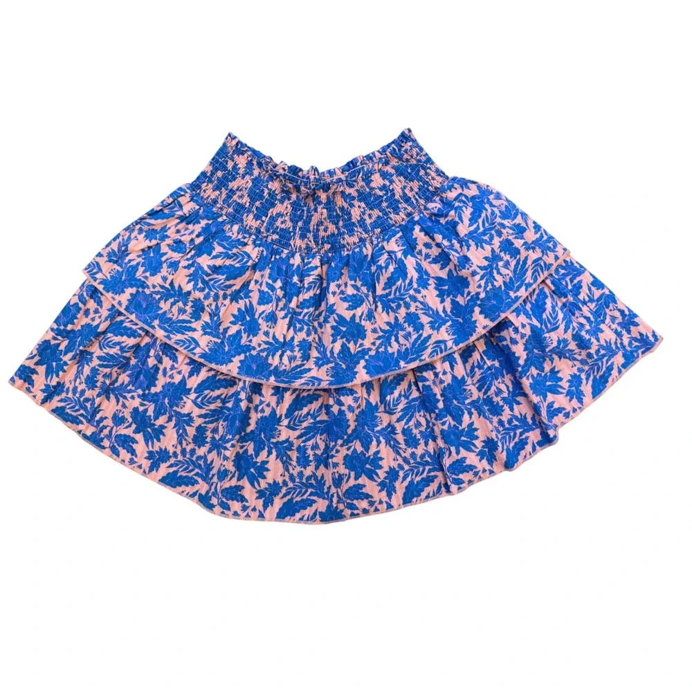 Floral Skirt Womens L Pink Blue Boho Feminine Cottagecore Flowy Prairie Vacation